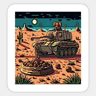 pixel art dog driving tank for spaghetti Sticker